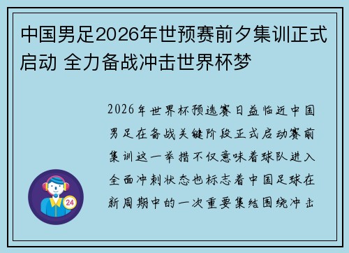 中国男足2026年世预赛前夕集训正式启动 全力备战冲击世界杯梦 中国男足2026年世预赛前夕集训正式启动 全力备战冲击世界杯梦