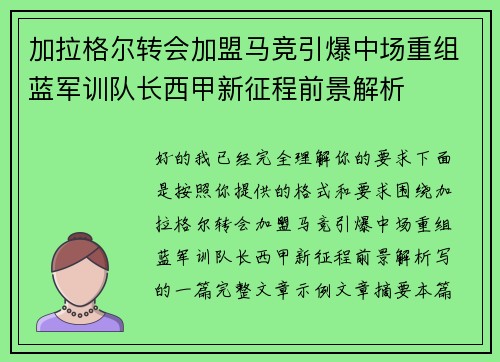 加拉格尔转会加盟马竞引爆中场重组蓝军训队长西甲新征程前景解析