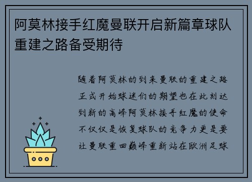 阿莫林接手红魔曼联开启新篇章球队重建之路备受期待 阿莫林接手红魔曼联开启新篇章球队重建之路备受期待